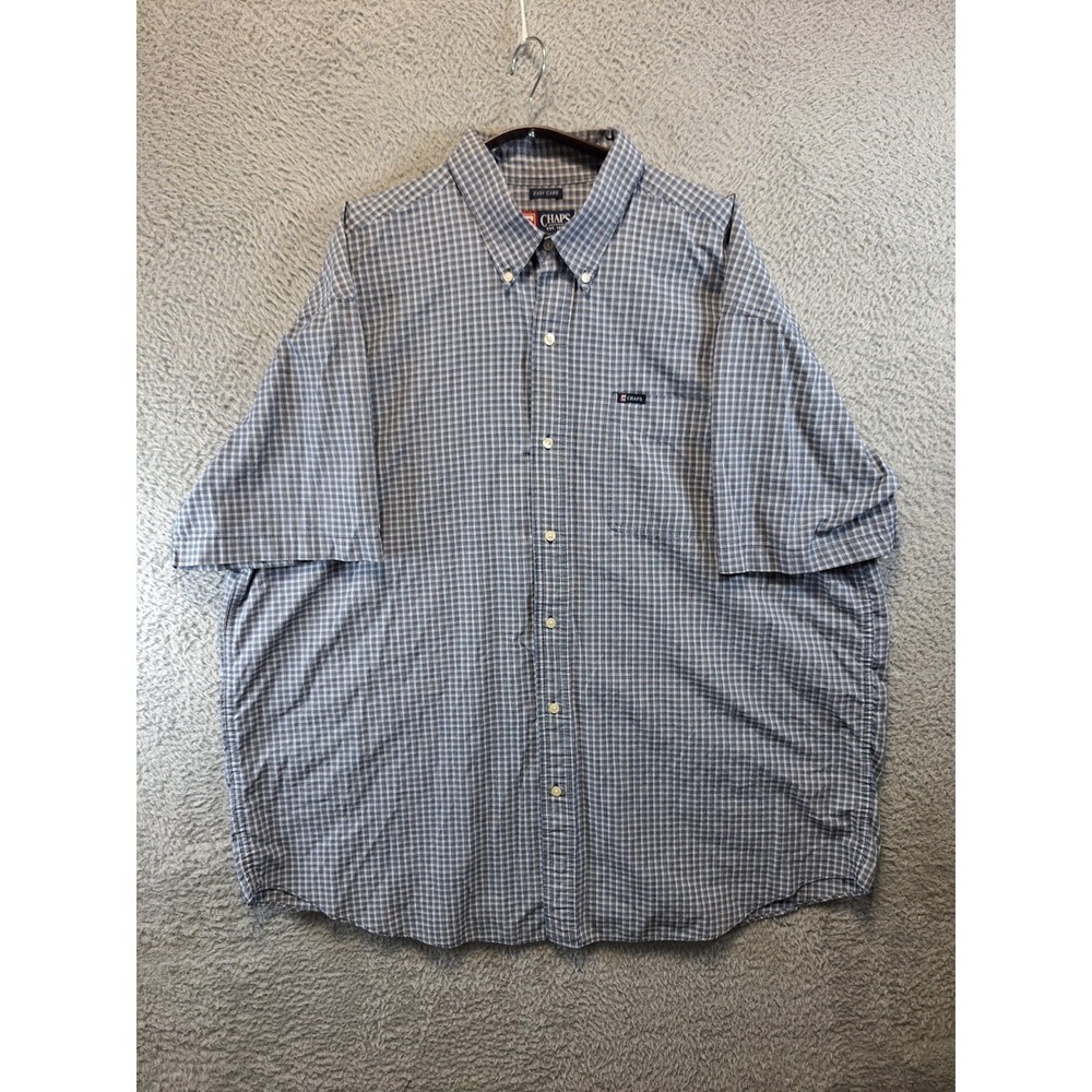Chaps Shirt Men 3XB White Plaid Logo Cotton Pleated Easy Care Casual Button Down